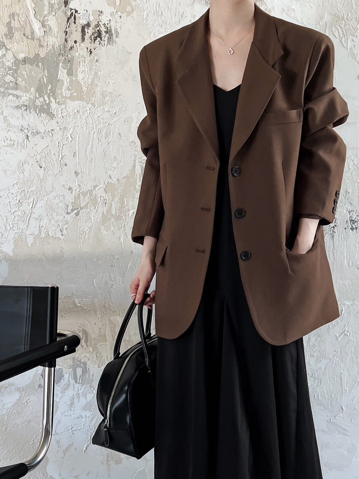 Minimal Oversize Chocolate Blazer Jacket