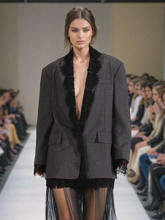 Svetique | Lace-Trim Tailored Blazer – Runway Elegance Edition
