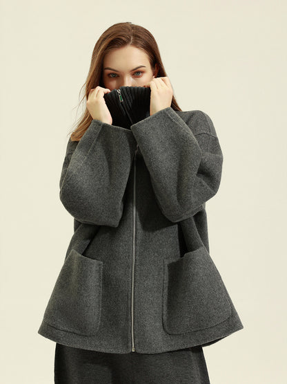 100% Wool Oversize Zippered Jacket