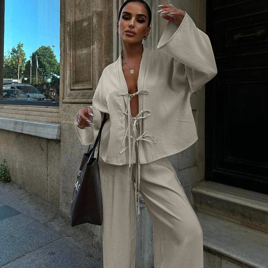 Wide Cut Suit with Lace Detail