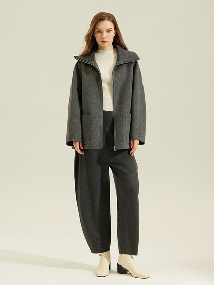 100% Wool Oversize Zippered Jacket