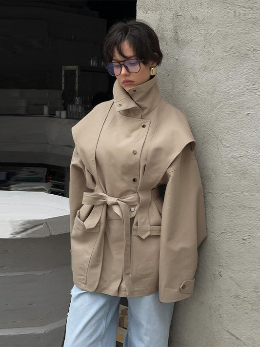 Svetique™ Oversized Belted High-Neck Trench Coat