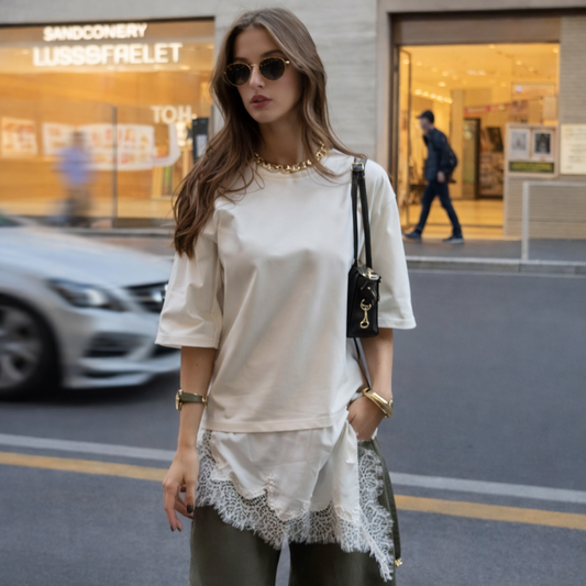 Svetique™ Oversized Lace Hem T-Shirt